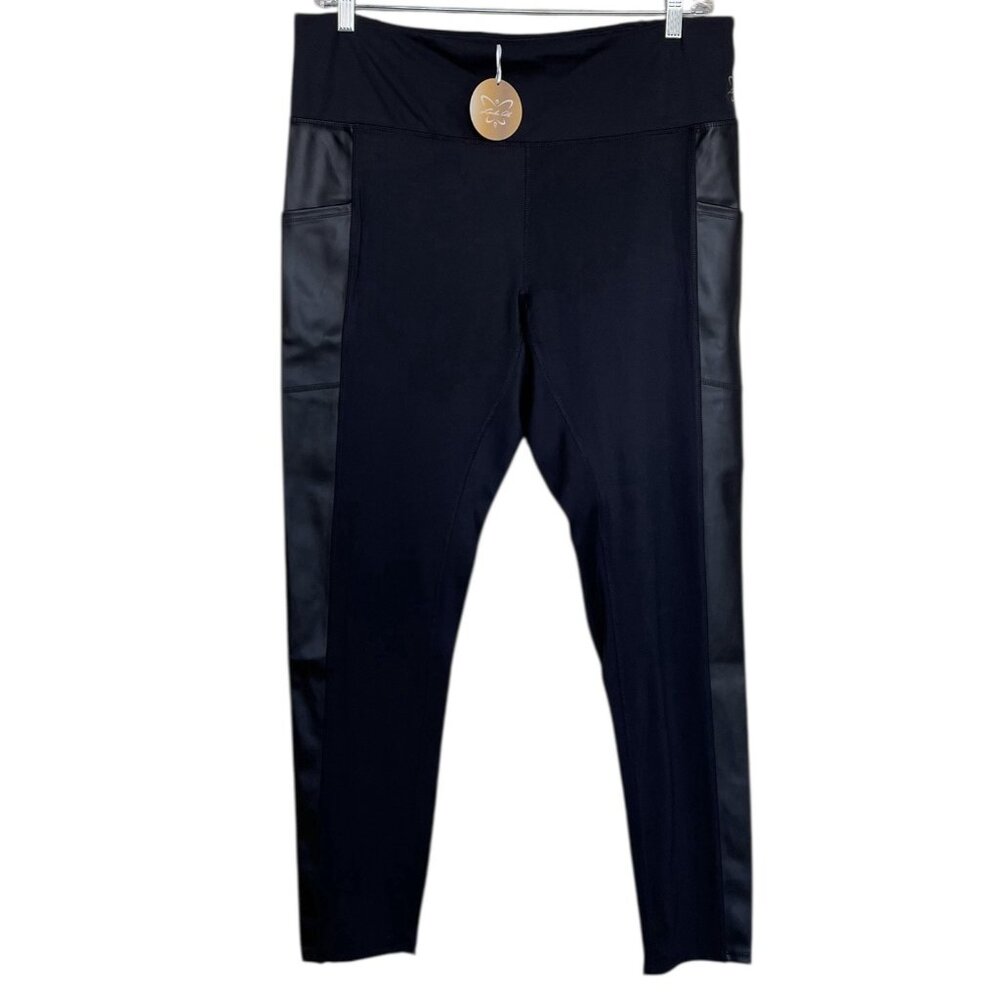 Laila Ali Leggings Womens Plus Size 1X Black Faux Leather Stretch Ladies